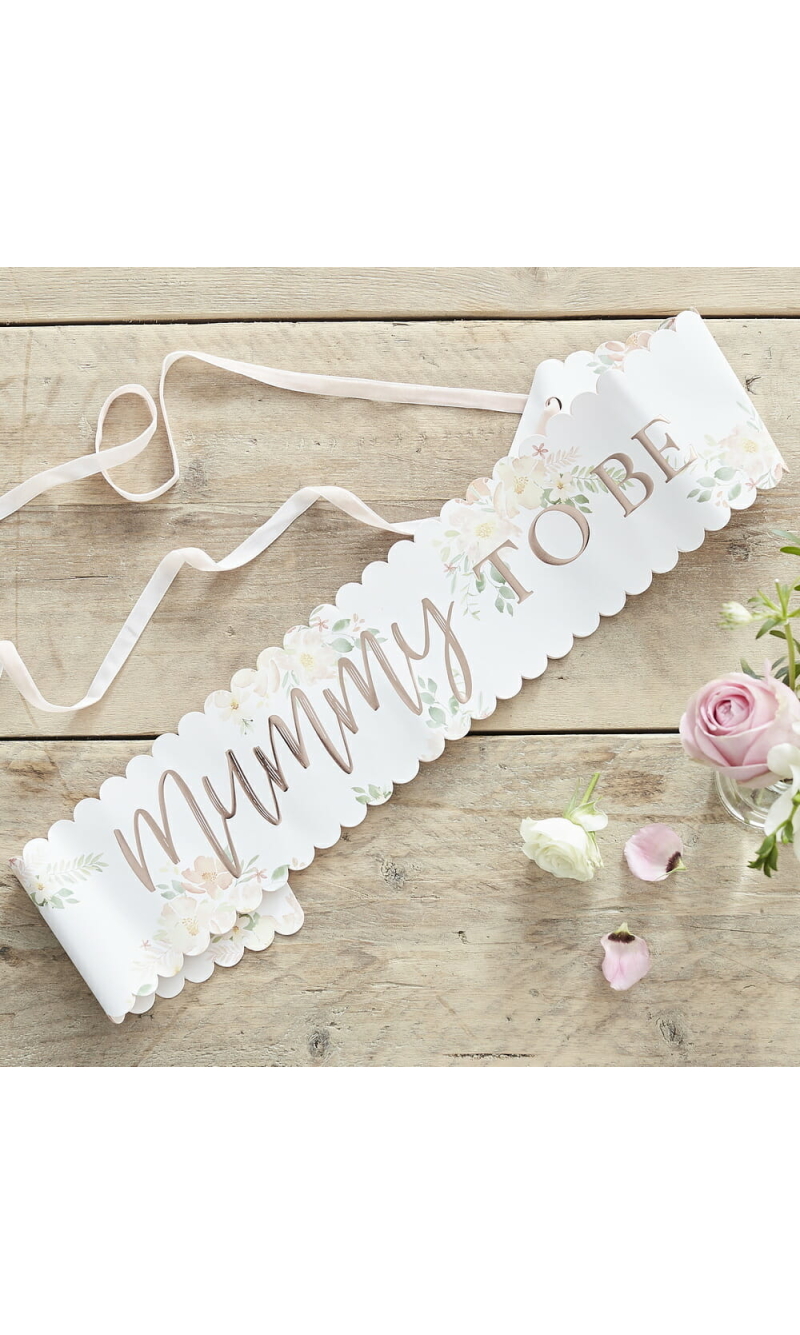 Floral Rose Gold Mummy To Be Baby Shower Sash