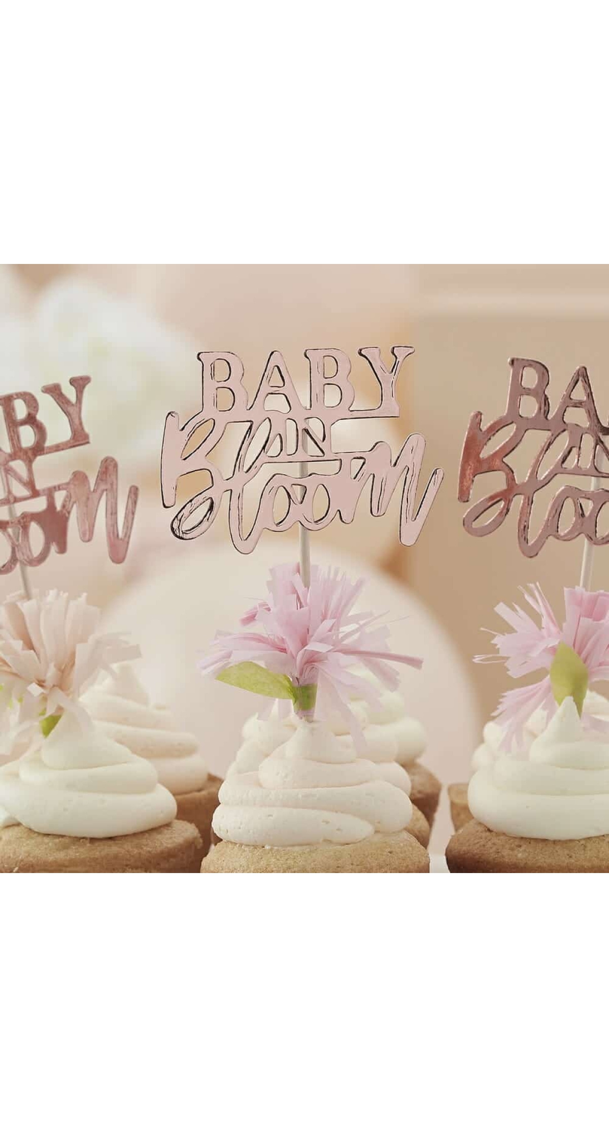 Rose Gold Floral Baby Shower Cupcake Toppers
