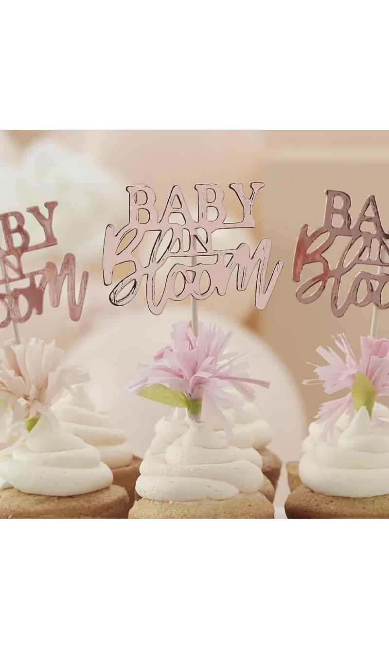 Rose Gold Floral Baby Shower Cupcake Toppers