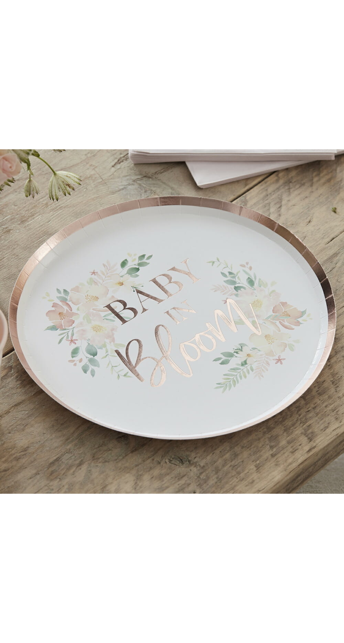 Rose Gold Baby In Bloom Baby Shower Plates