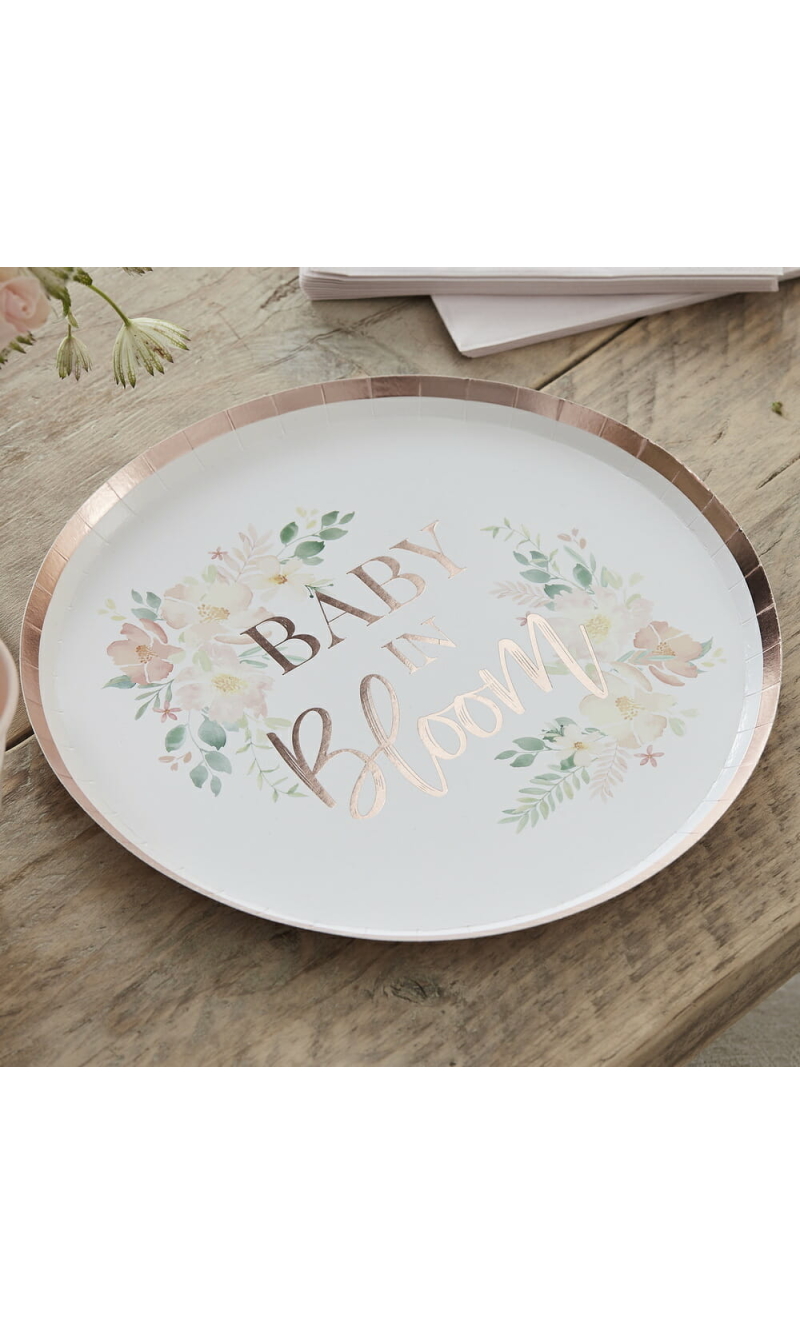 Rose Gold Baby In Bloom Baby Shower Plates