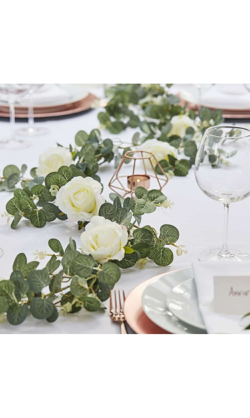 Artificial Eucalyptus Garland With White Roses