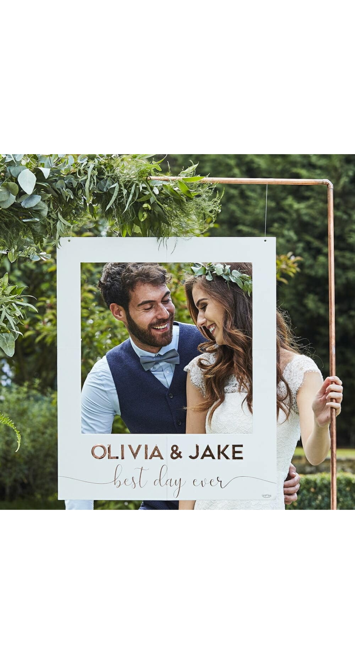 White And Rose Gold Personalised Wedding Photo Booth Frame