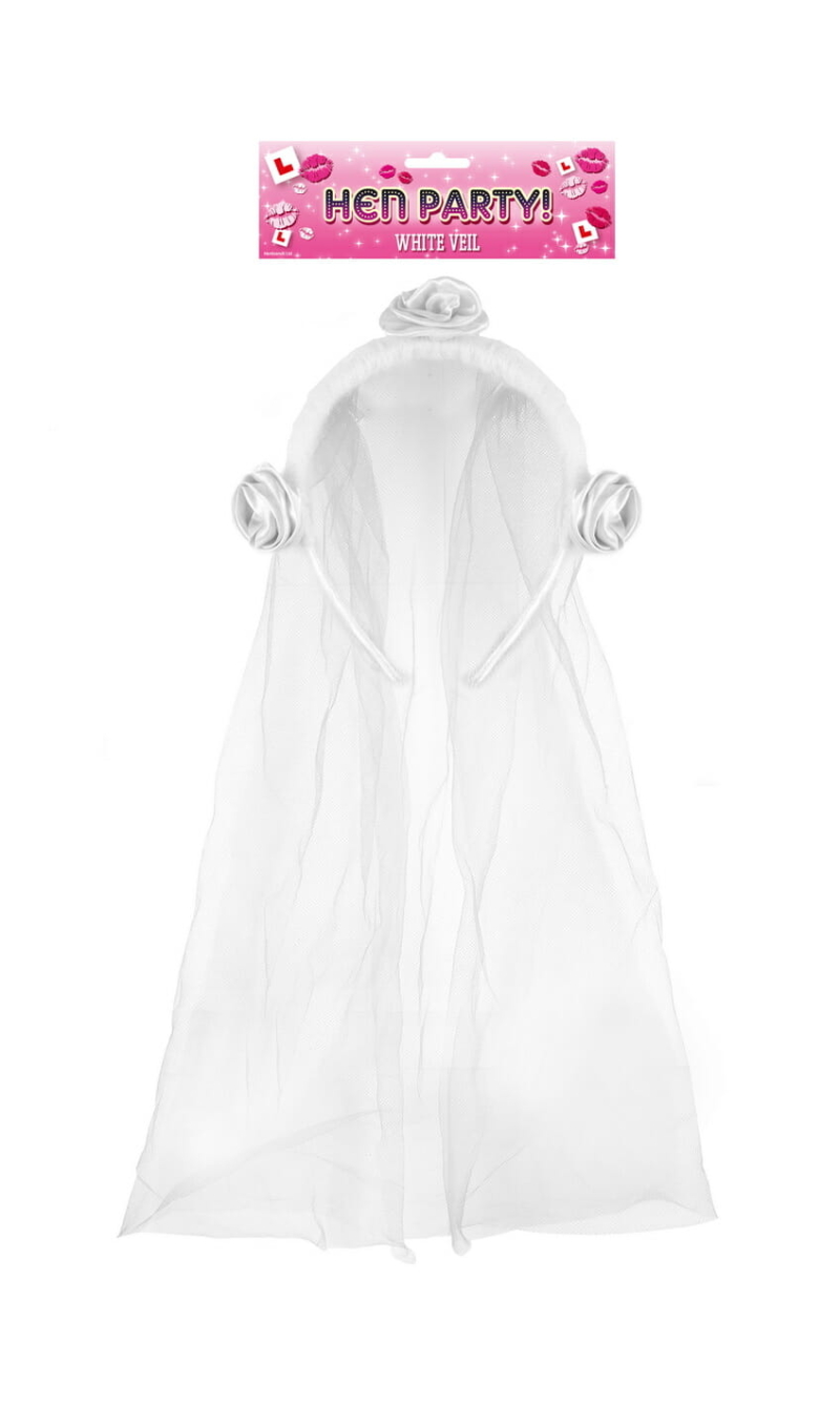 Hen Party White Veil With Flower - Adult One Size