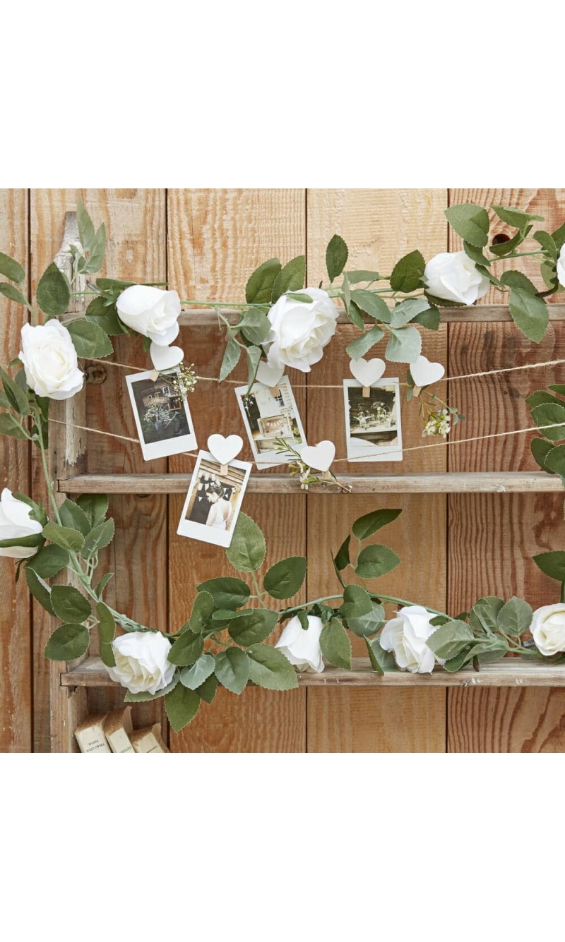 White Rose Artificial Foliage Garland