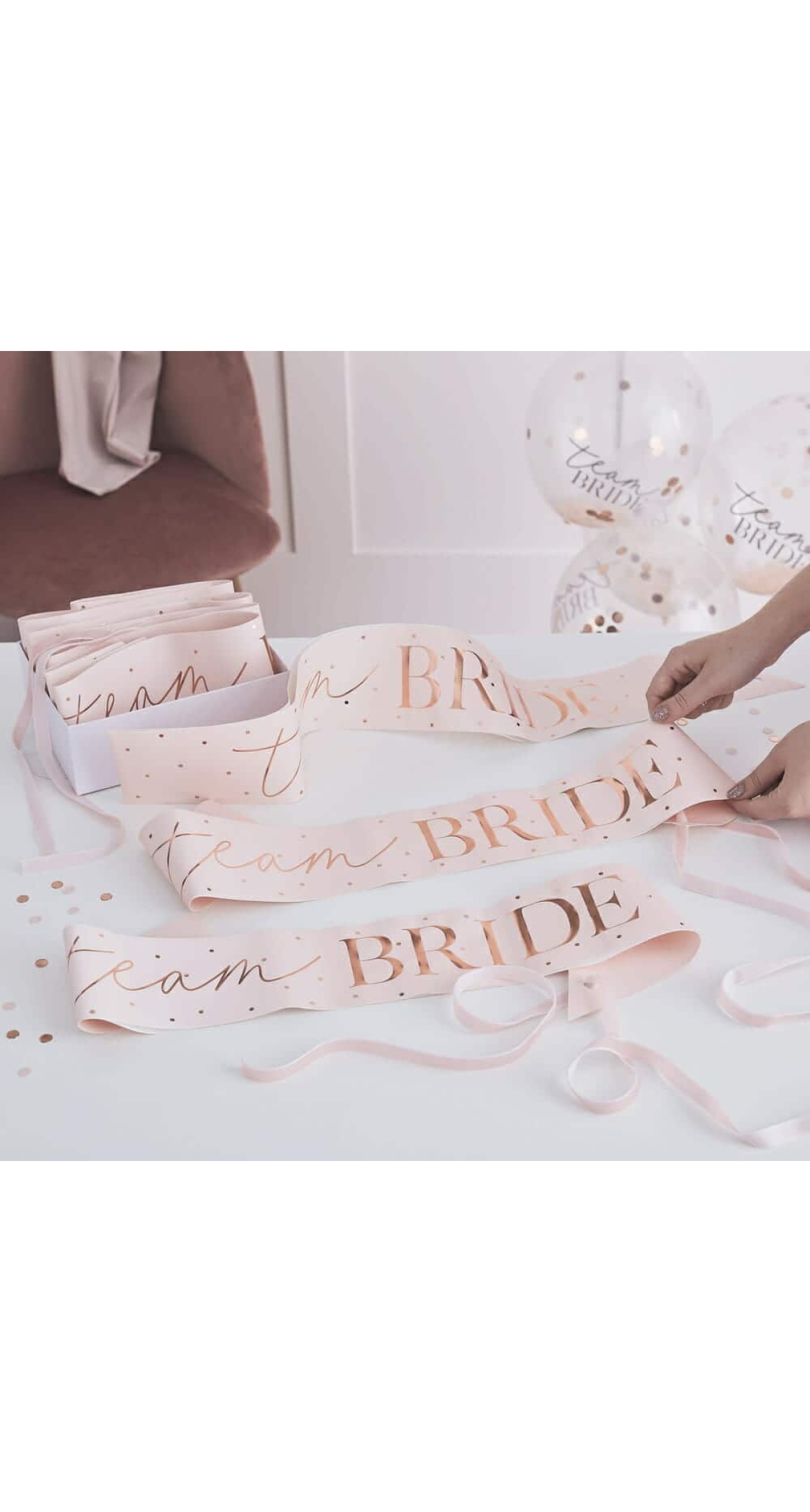 Pink and Rose Gold Team Bride Hen Party Sashes 6 Pack