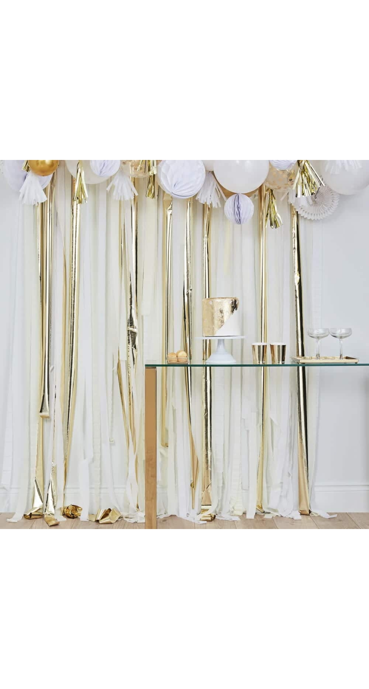 Gold Metallic Party Streamers Backdrop