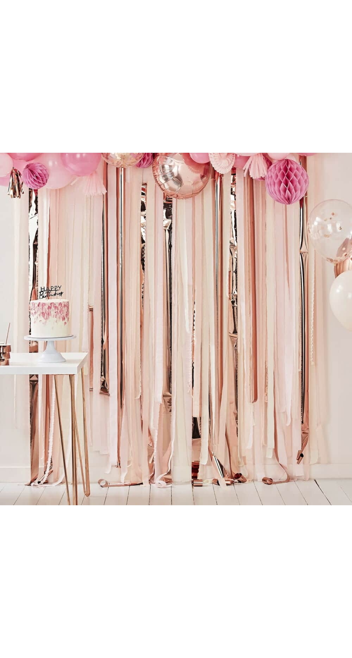 Pink And Rose Gold Party Streamers Backdrop