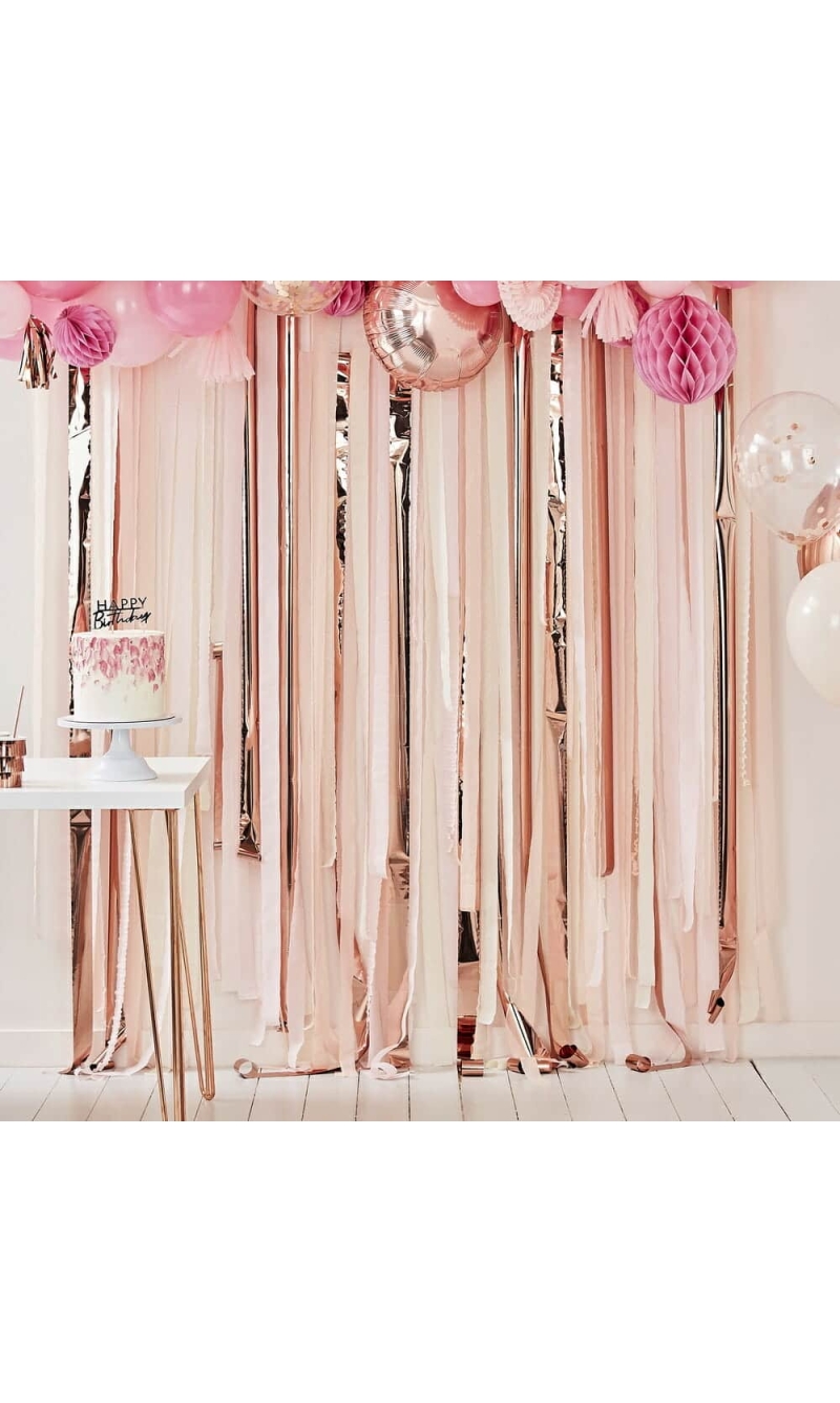 Pink And Rose Gold Party Streamers Backdrop