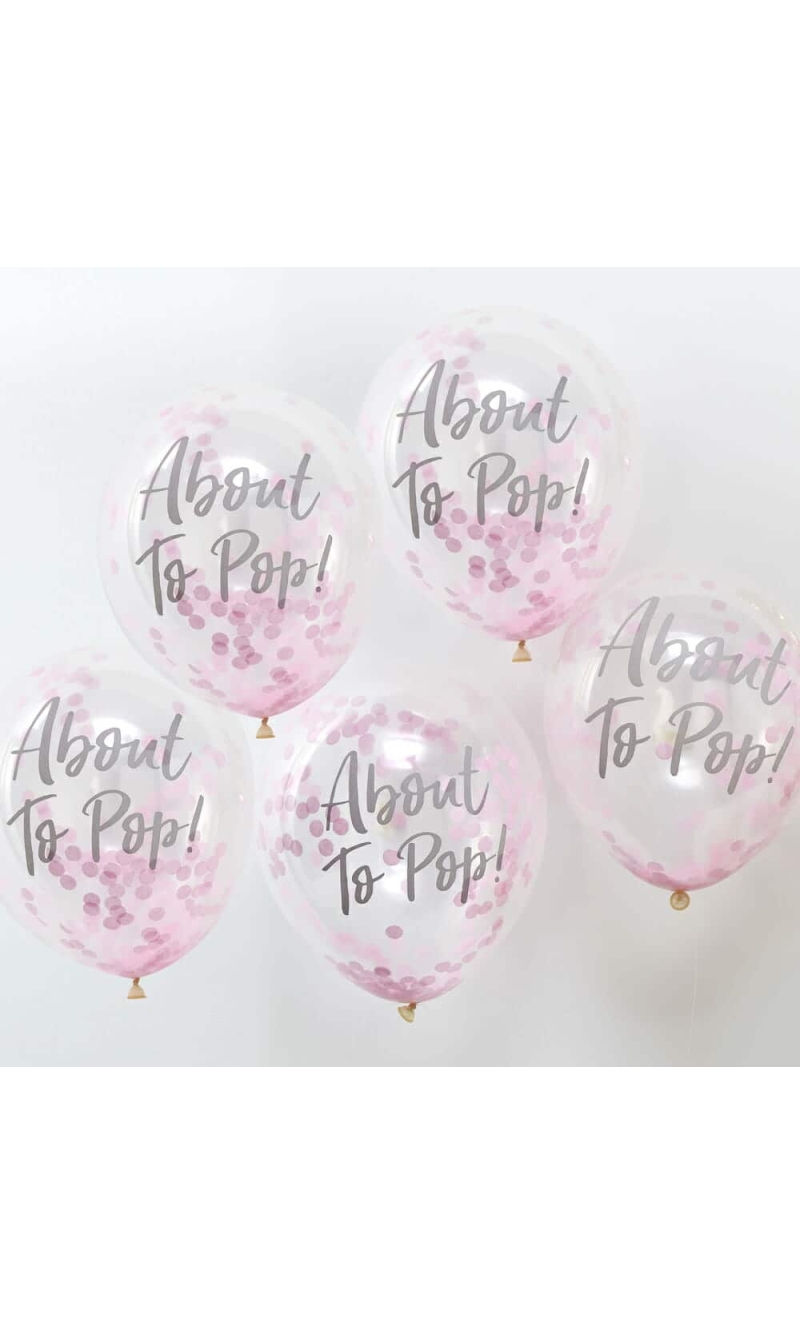 About To Pop! Pink Baby Shower 12" Confetti Latex Balloons - 5pk