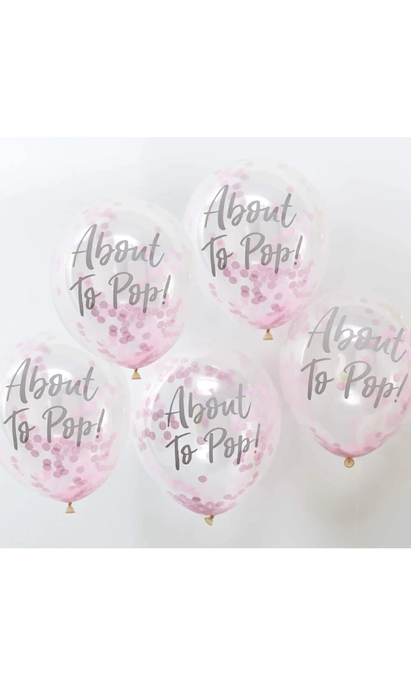 About To Pop! Pink Baby Shower 12" Confetti Latex Balloons - 5pk