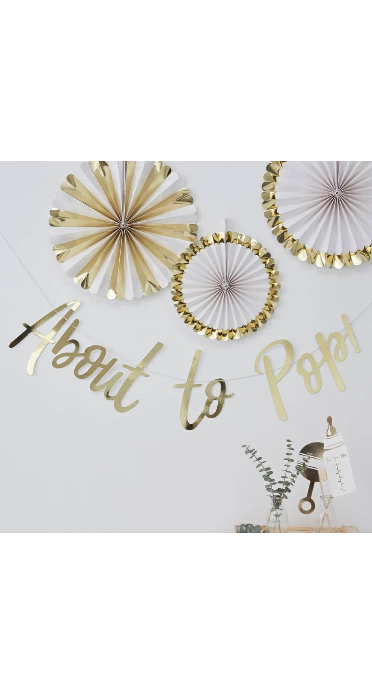 Gold Foiled About to Pop Baby Shower Banner