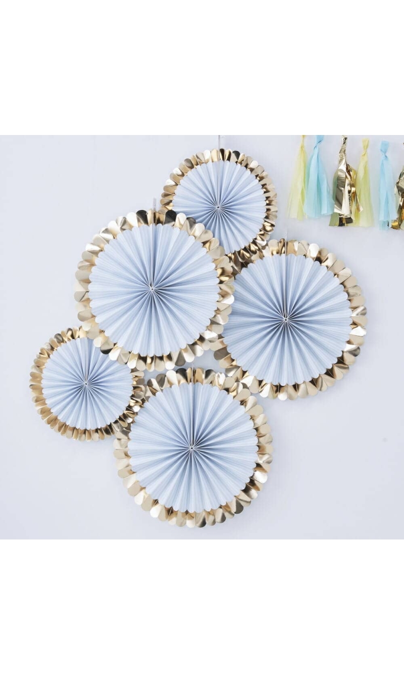 Gold Foiled Blue Paper Fan Decorations
