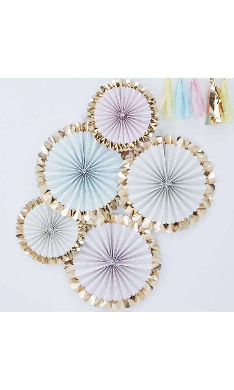 Gold Foiled Pastel Paper Fan Decorations