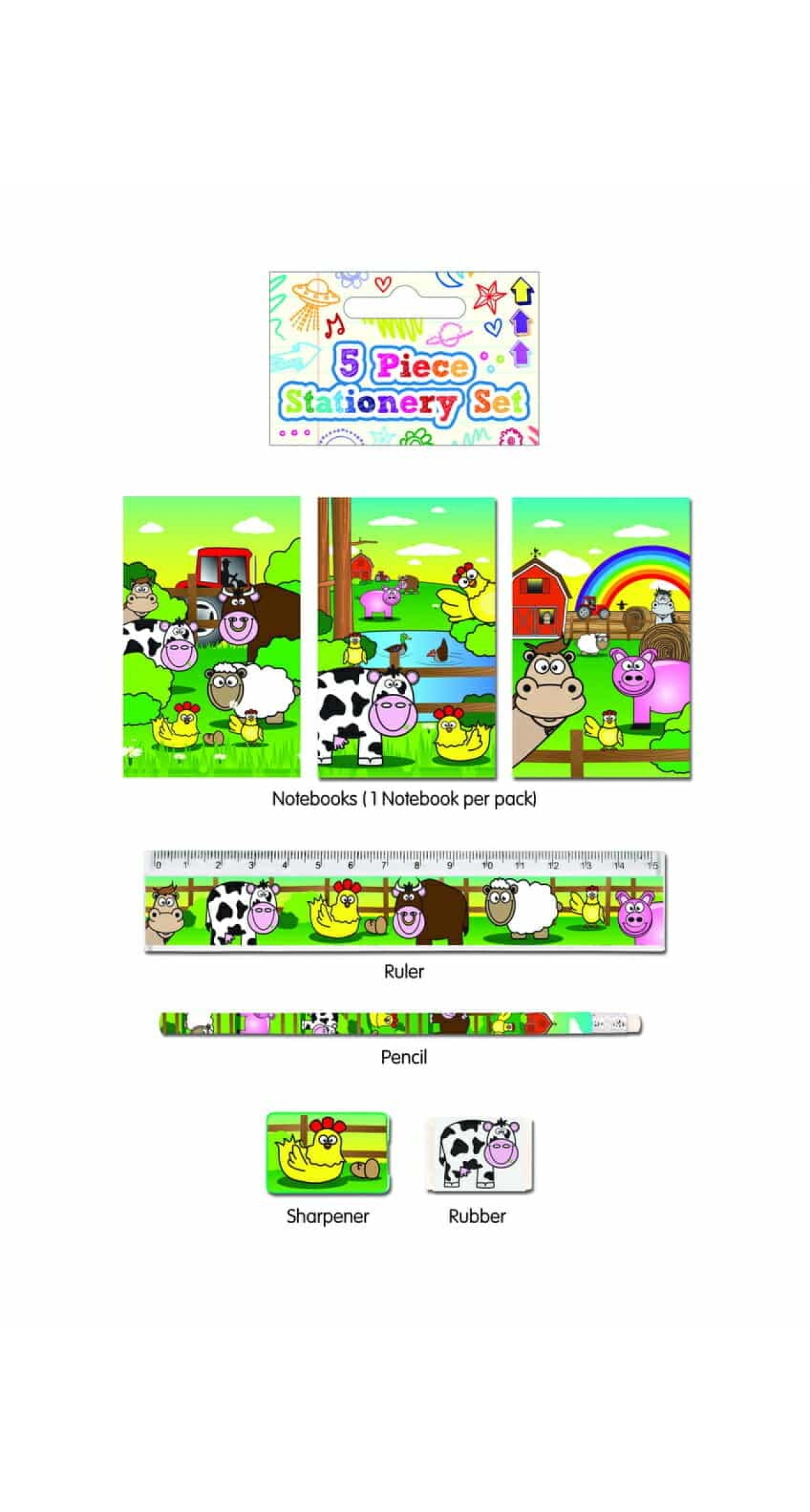 Party Favours Farm Stationery Set - 5pk