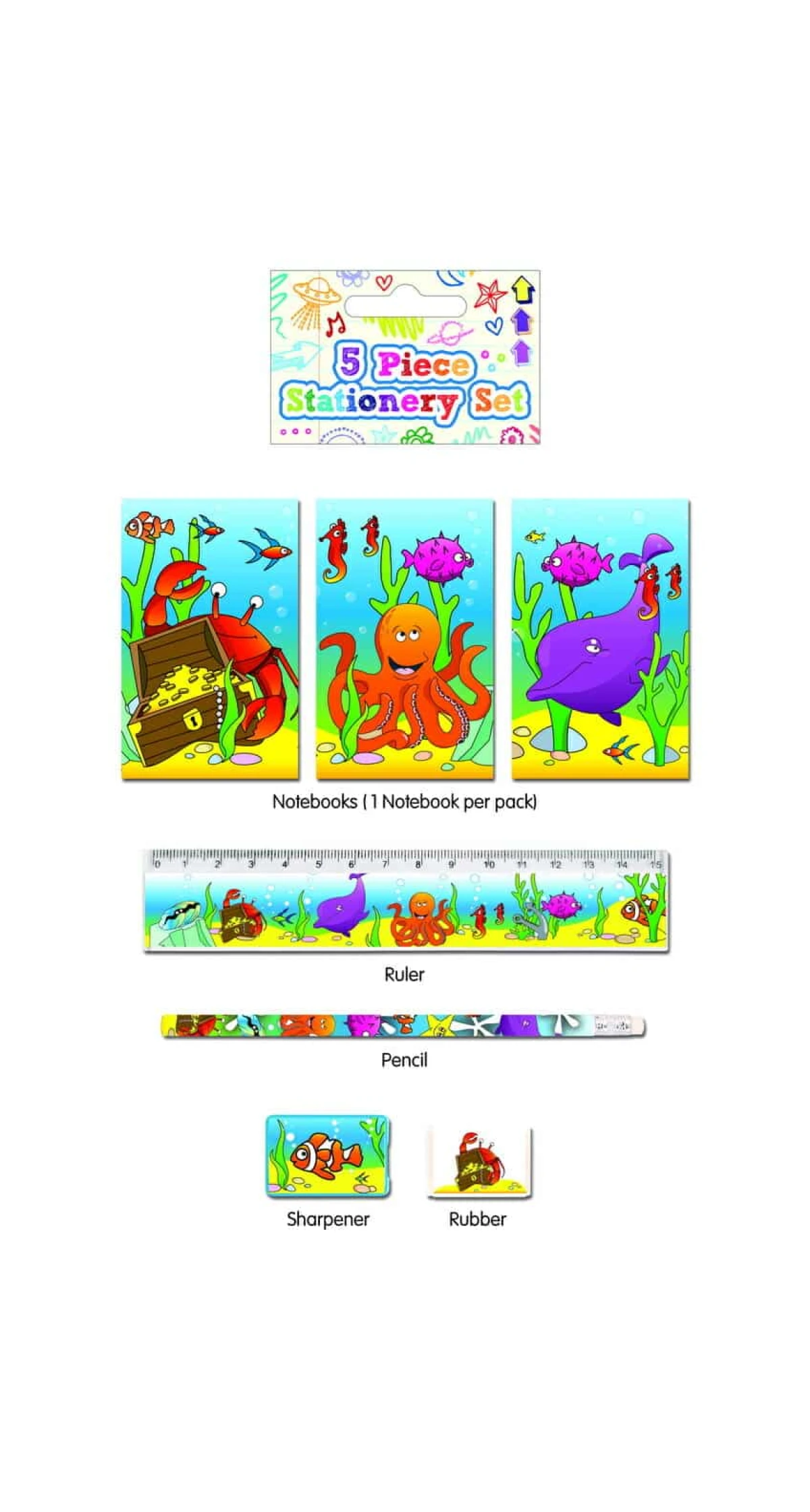 Party Favours Sealife Stationery Set - 5pk
