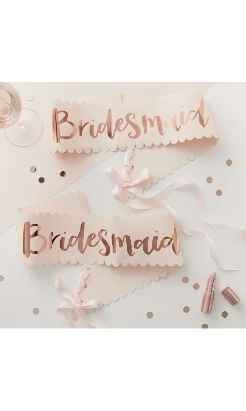 Pink And Rose Gold Hen Party Bridesmaid Sashes - 2 Pack