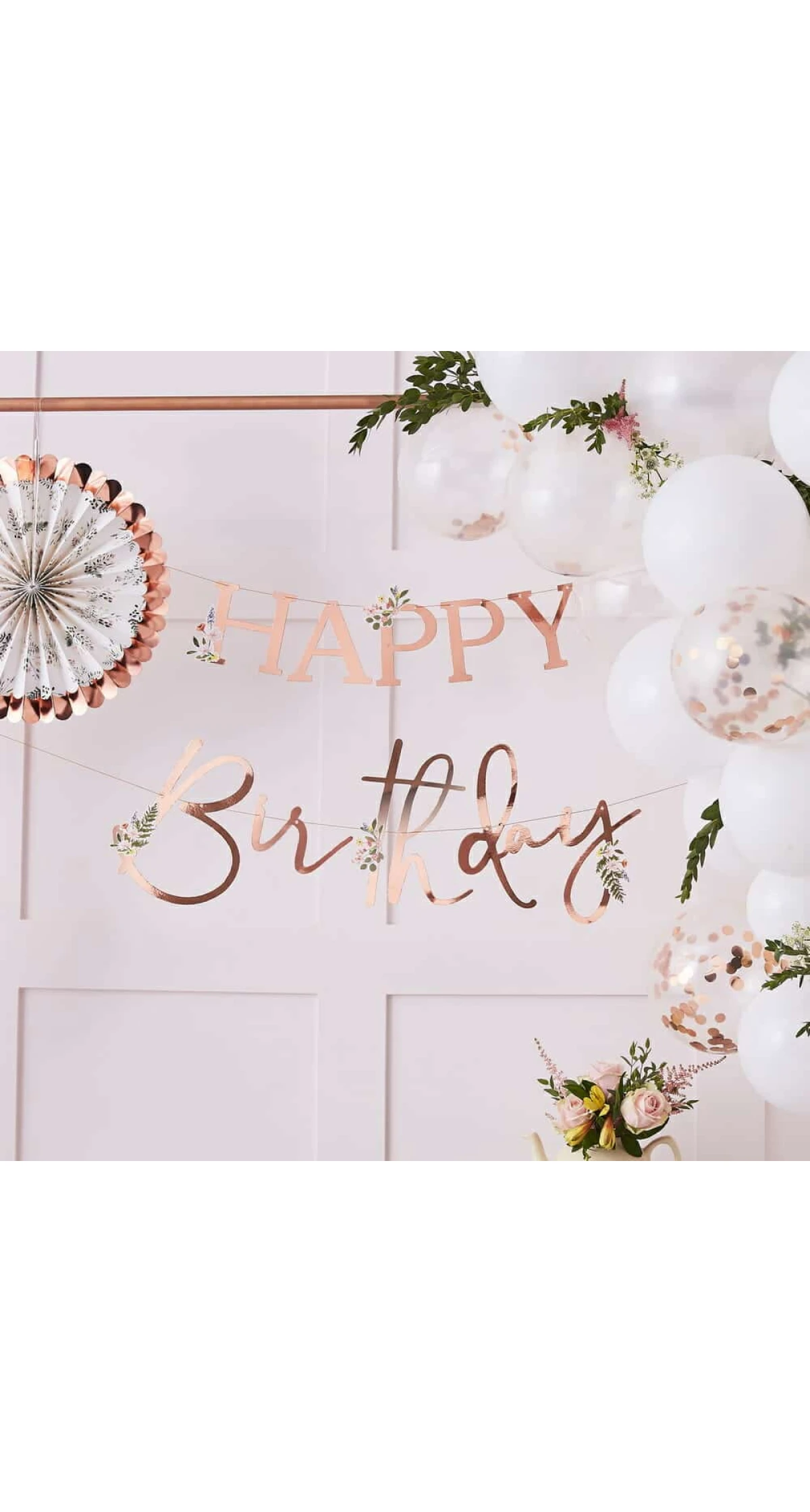 Floral Rose Gold Happy Birthday Banner
