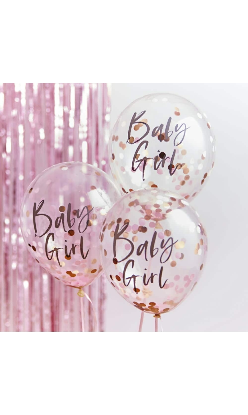 Baby Girl Pink Baby Shower Confetti 12" Latex Balloons - 5pk