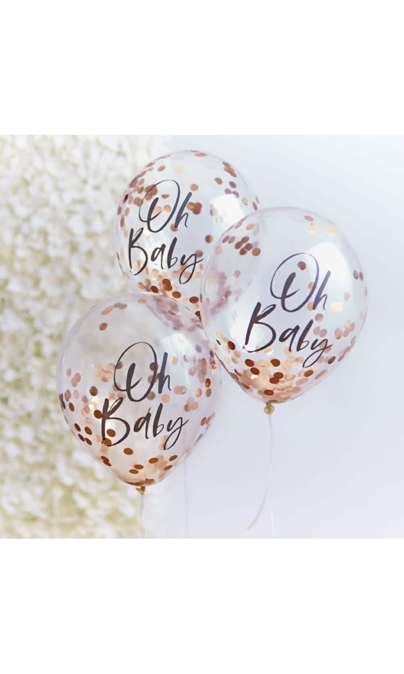 Rose Gold Oh Baby! Shower Confetti 12" Latex Balloons - 5pk