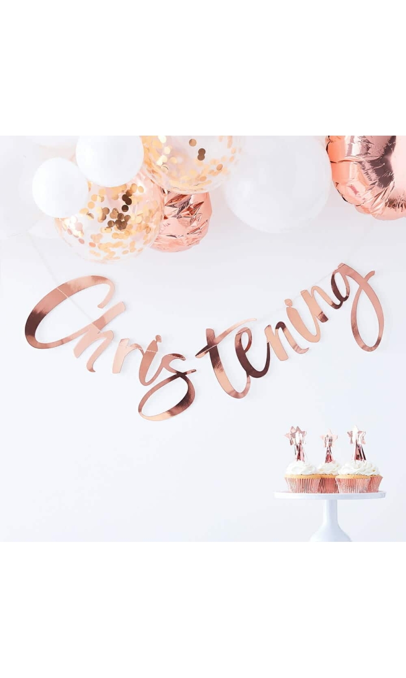 Rose Gold Christening Banner