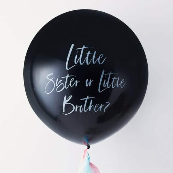 Black Giant Gender Reveal "Little Sister or Little Brother?" Latex Balloon - 36"