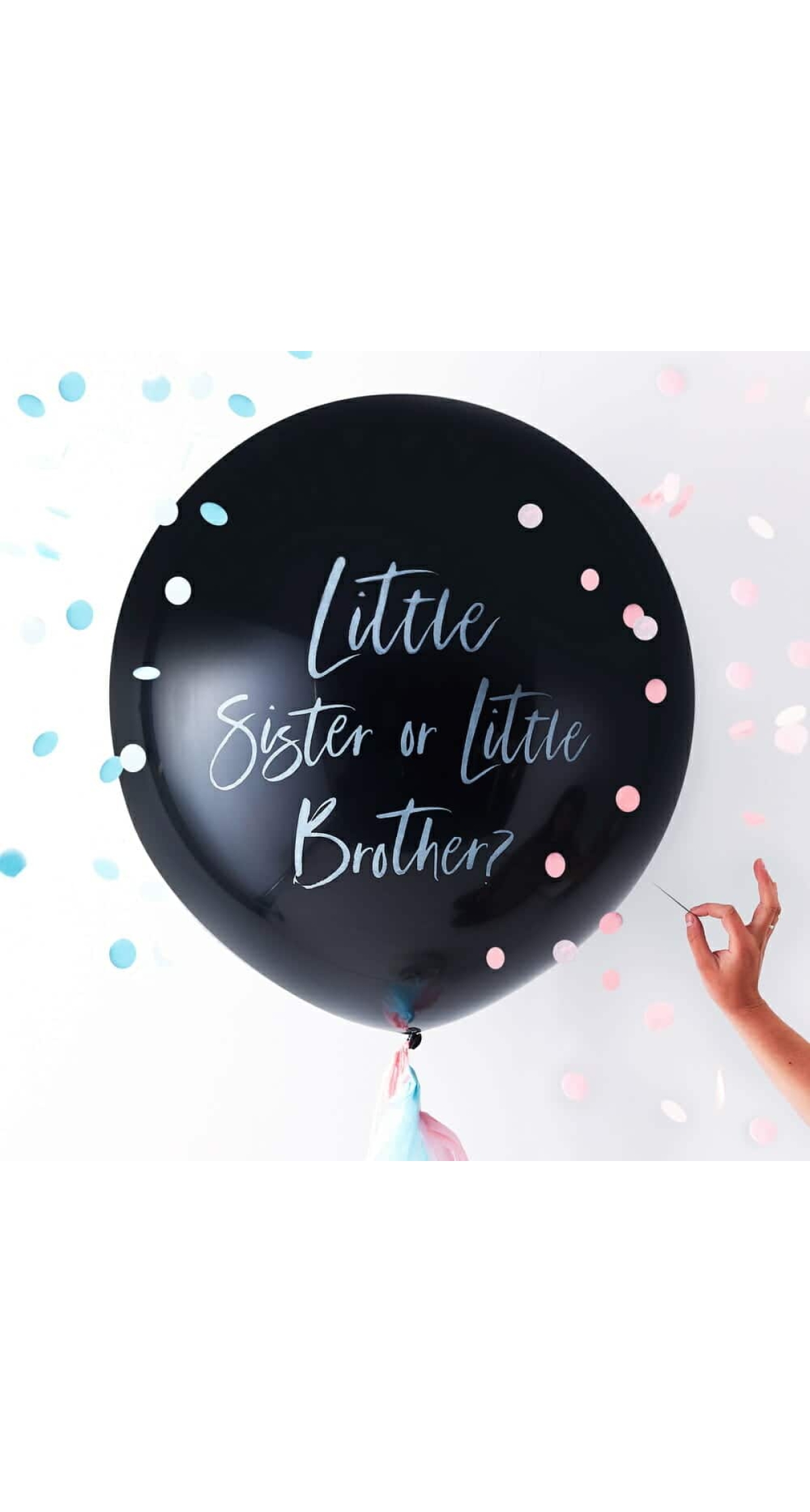 Black Giant Gender Reveal "Little Sister or Little Brother?" Latex Balloon - 36"