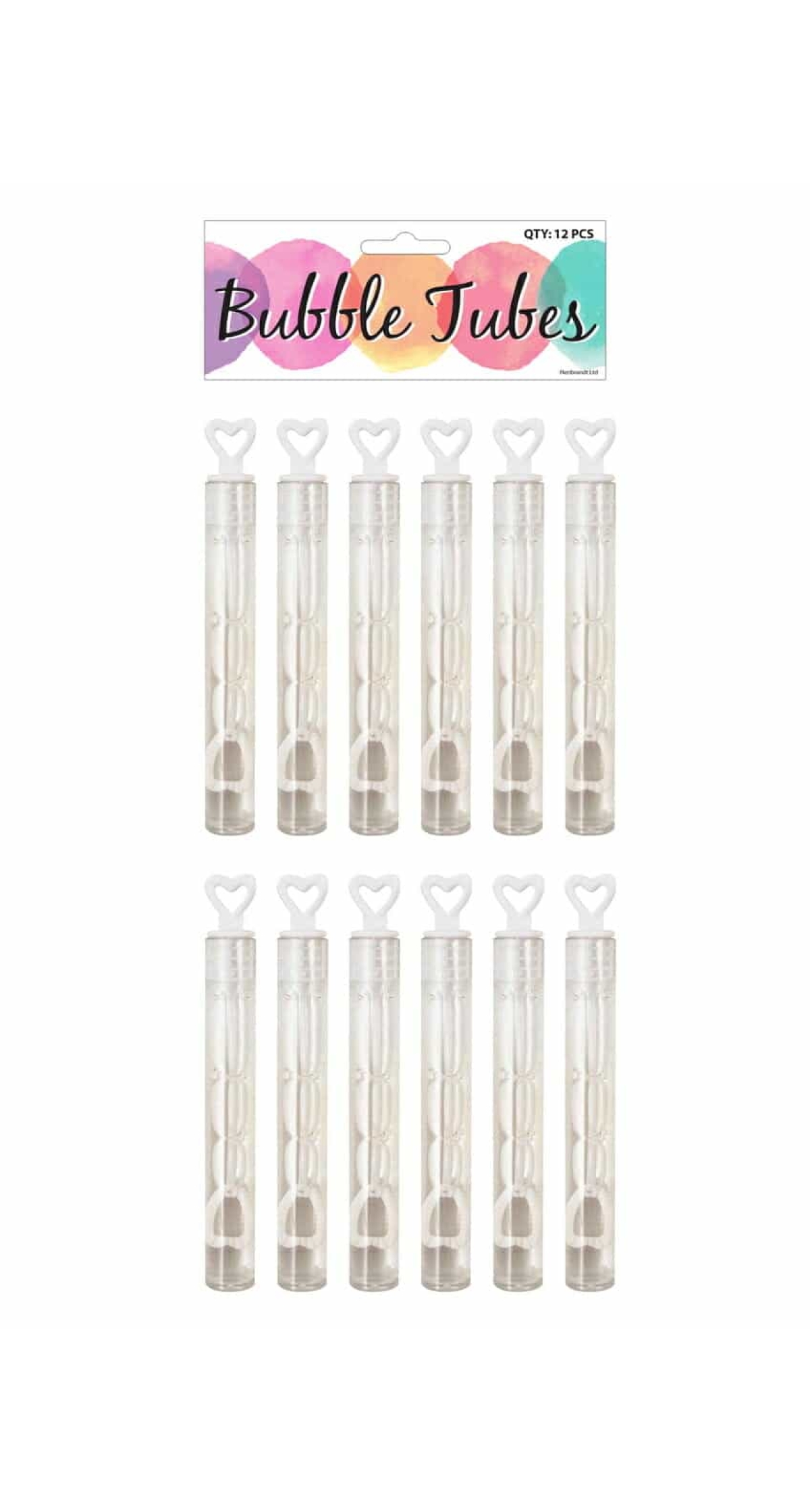 Bubble Wedding Tube 4ml / 10.5cm White Heart - 12pk