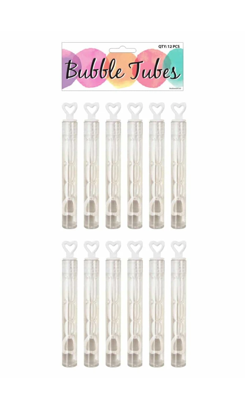 Bubble Wedding Tube 4ml / 10.5cm White Heart - 12pk