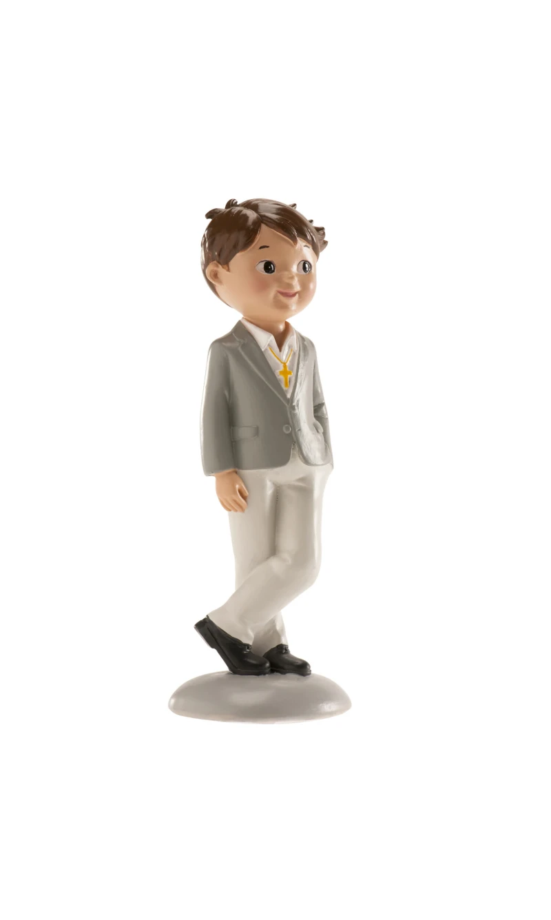 Communion Boy Cake Topper Grey Suit Nico - 15cm