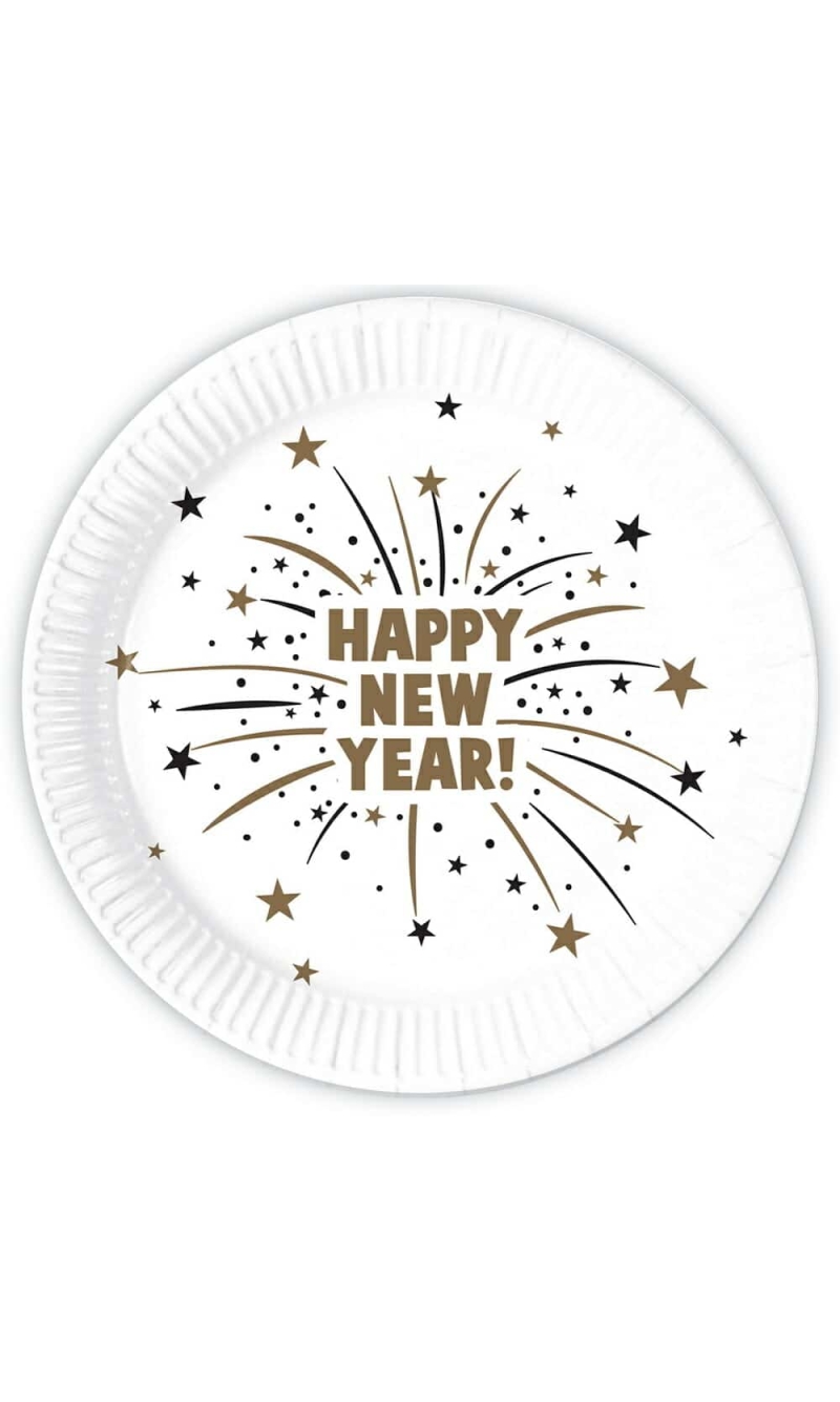 Happy New Year Flares FSC Paper Plates 23cm - 8pk