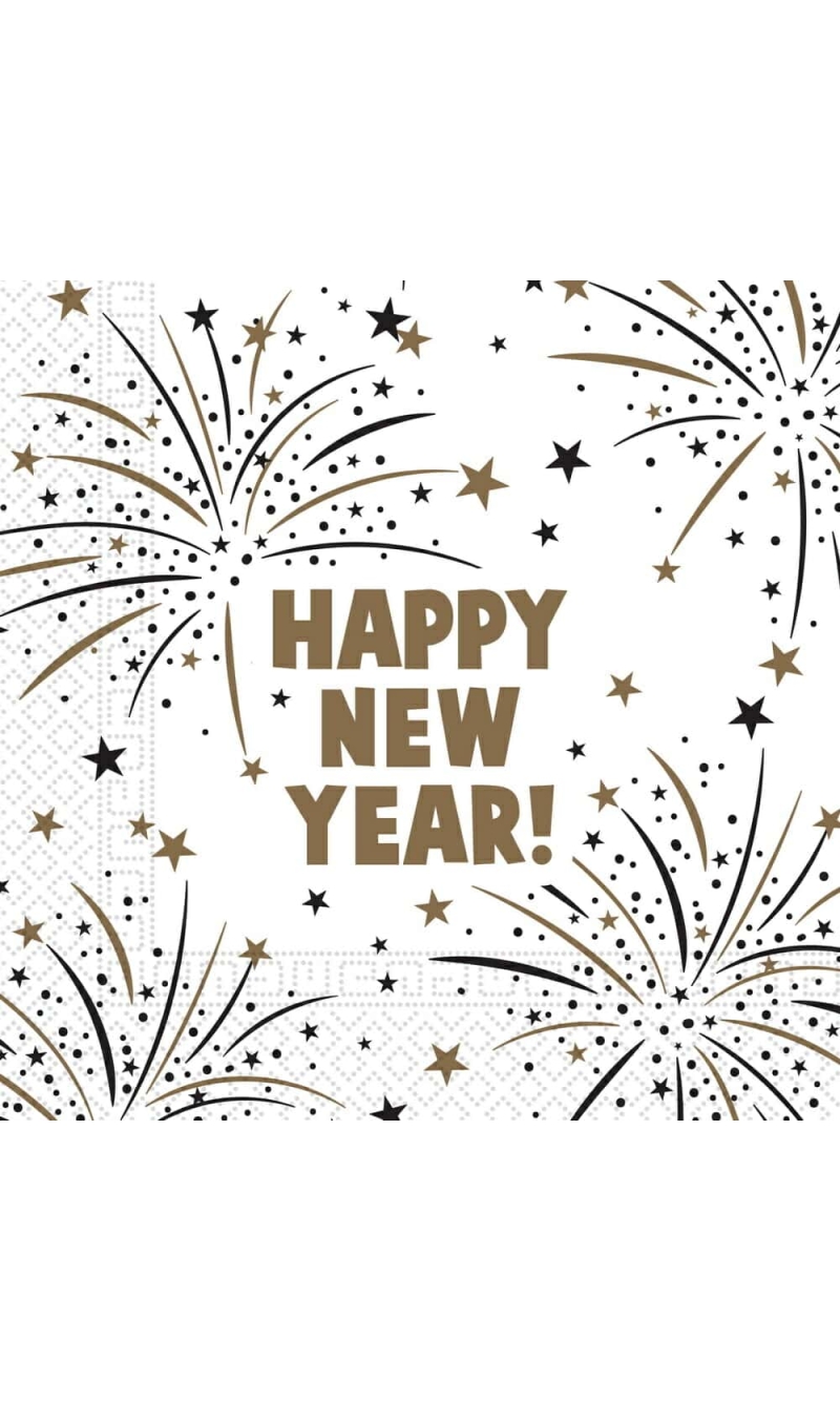 Happy New Year Flares FSC Two-Ply Paper Napkins 33x33cm - 20pk