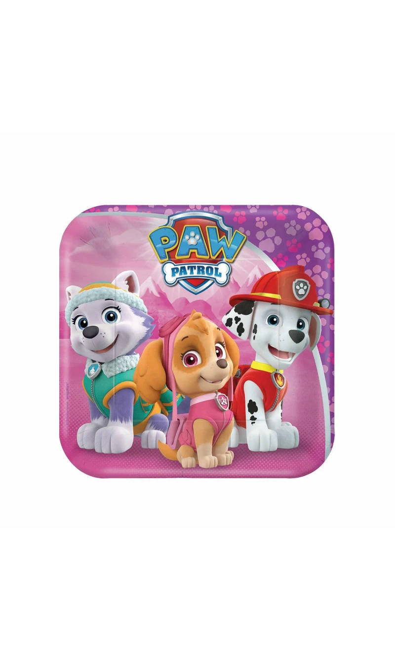 8 Plates Pink Paw Patrol quadratisch Papier 18 x 18 cm