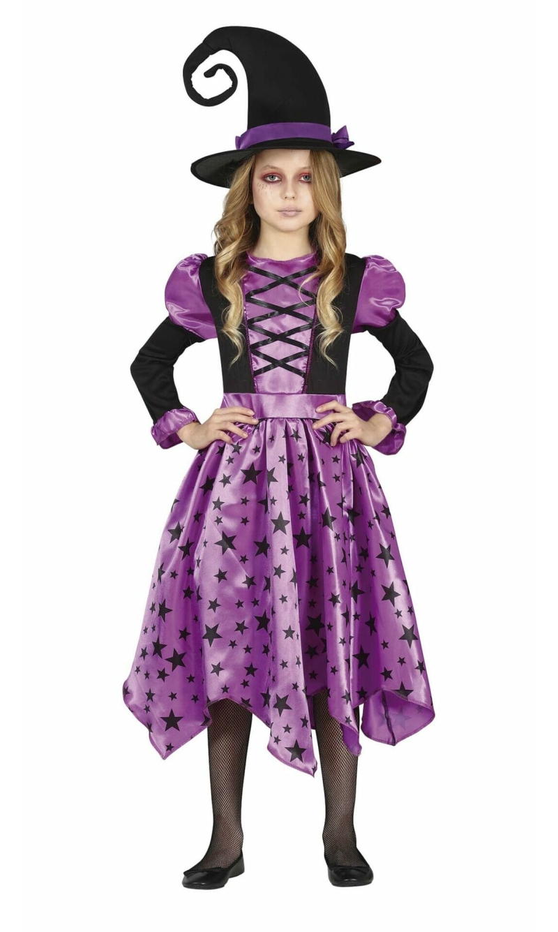 Purple Stars Witch Dress & Hat - Age 7 to 9 Years