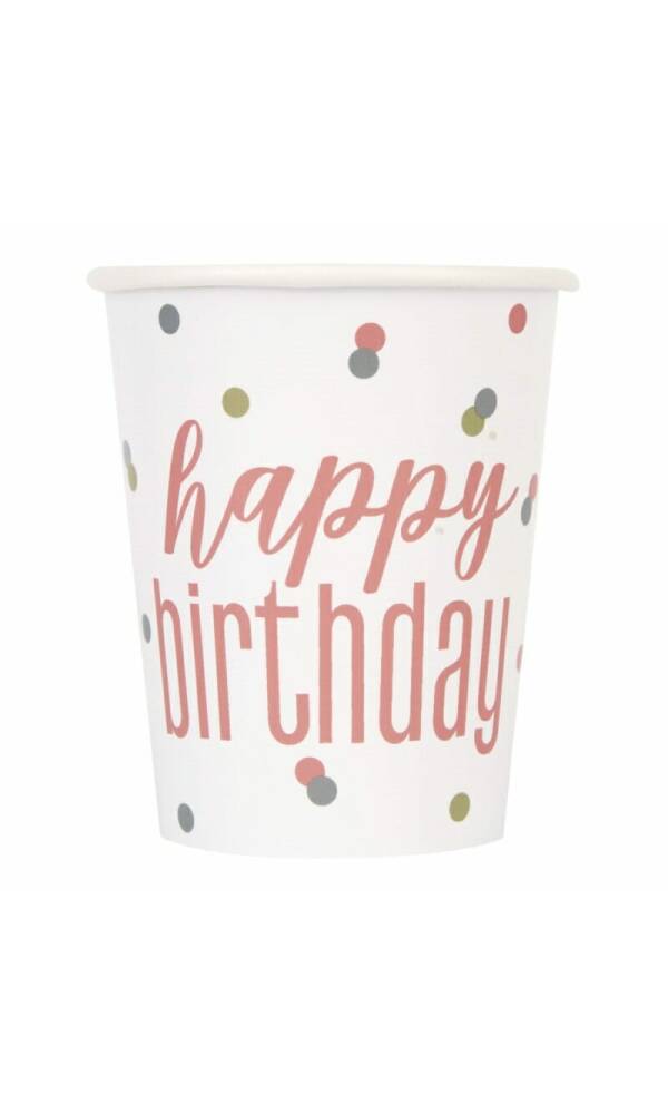 Birthday Glitz Rose Gold 9oz Paper Cups - 8pk