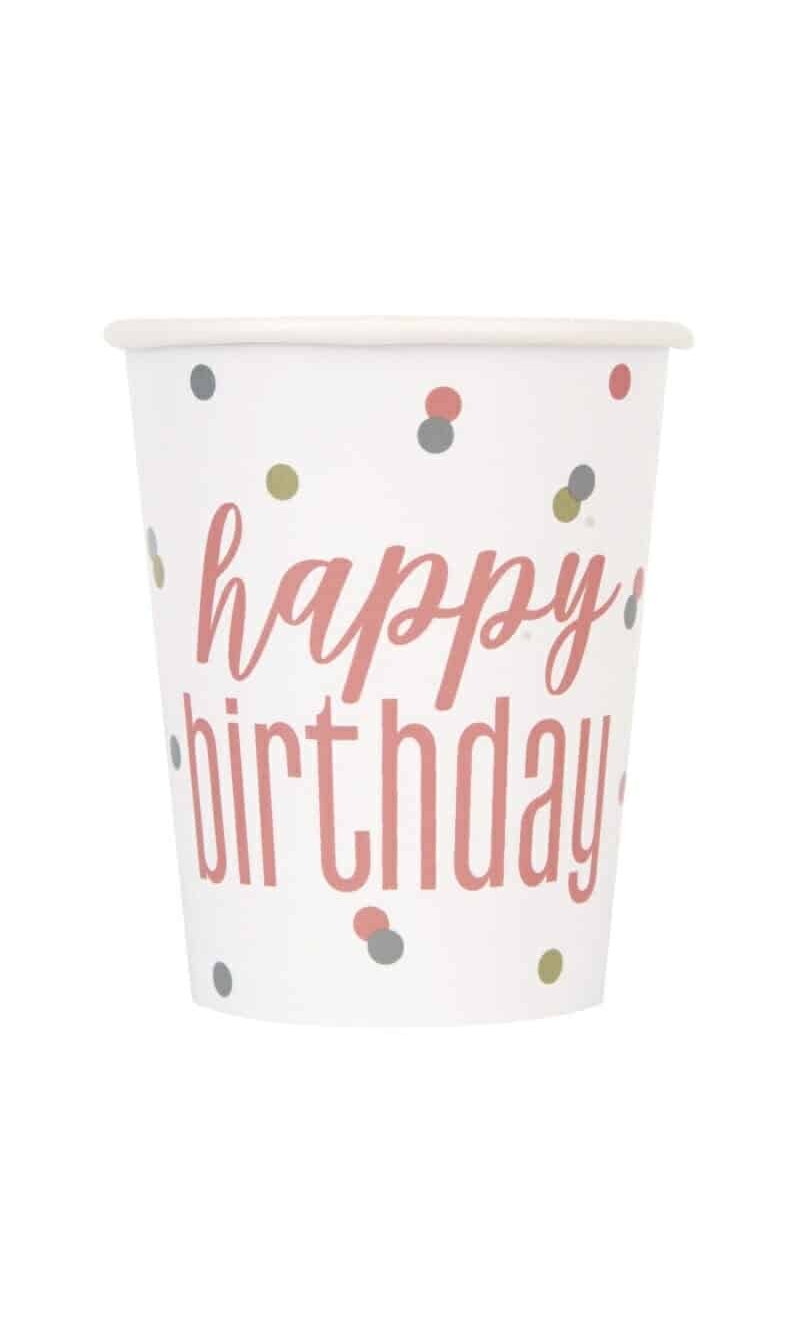 Birthday Glitz Rose Gold 9oz Paper Cups - 8pk