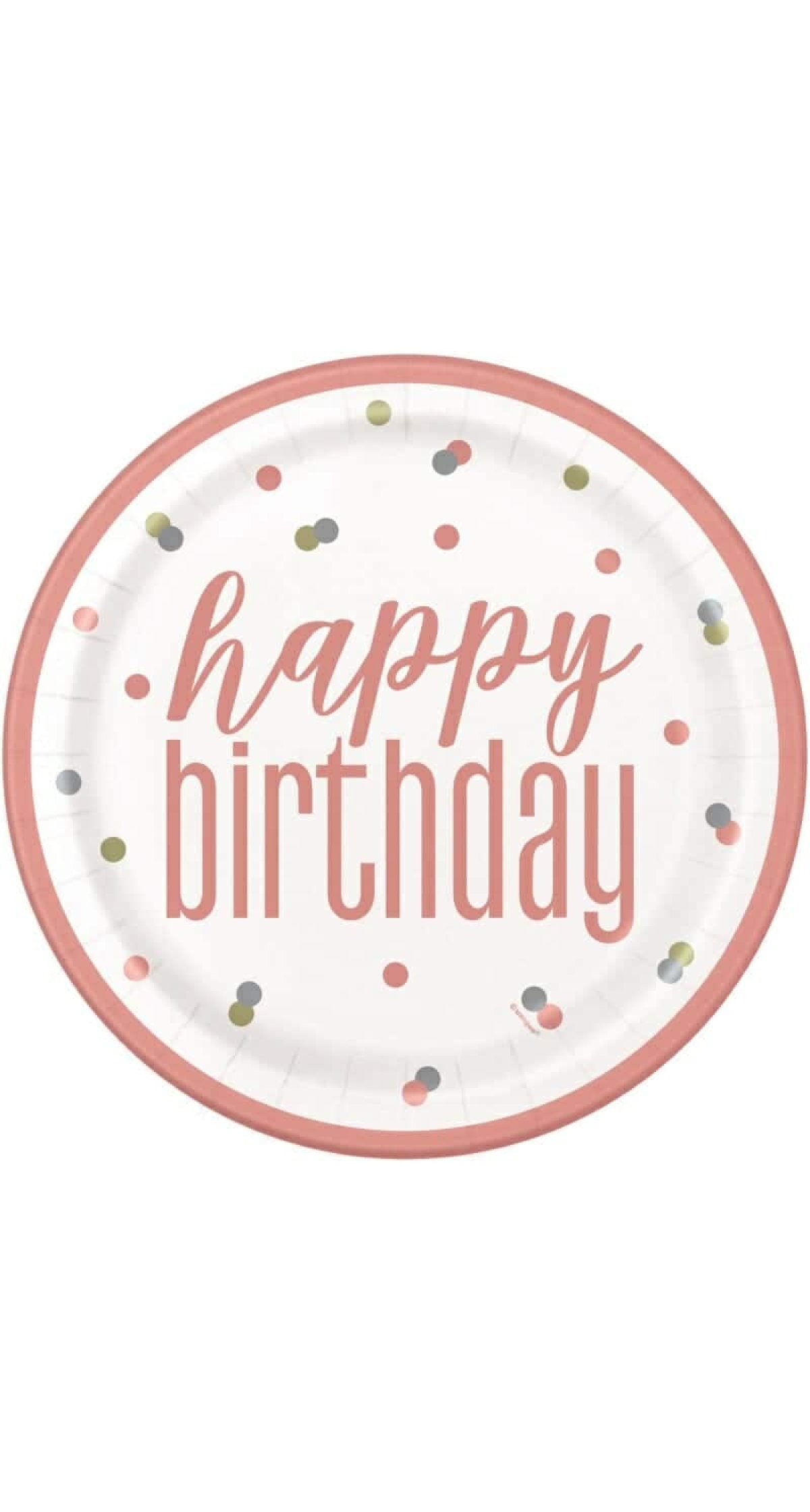 Glitz Rose Gold Birthday Round 9" Paper Plates - 8pk