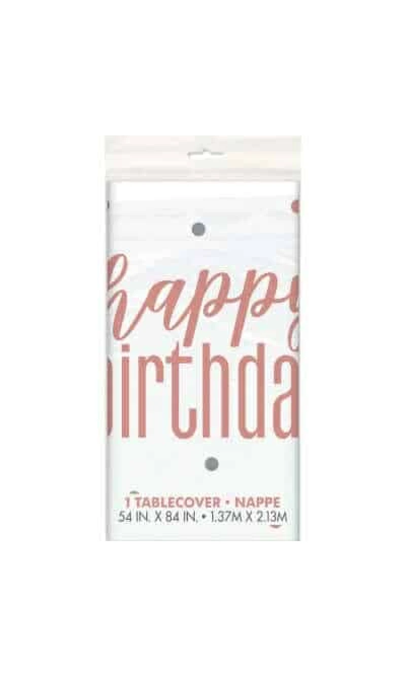 Glitz Rose Gold "Happy Birthday" Plastic Table Cover  (54" x 84")