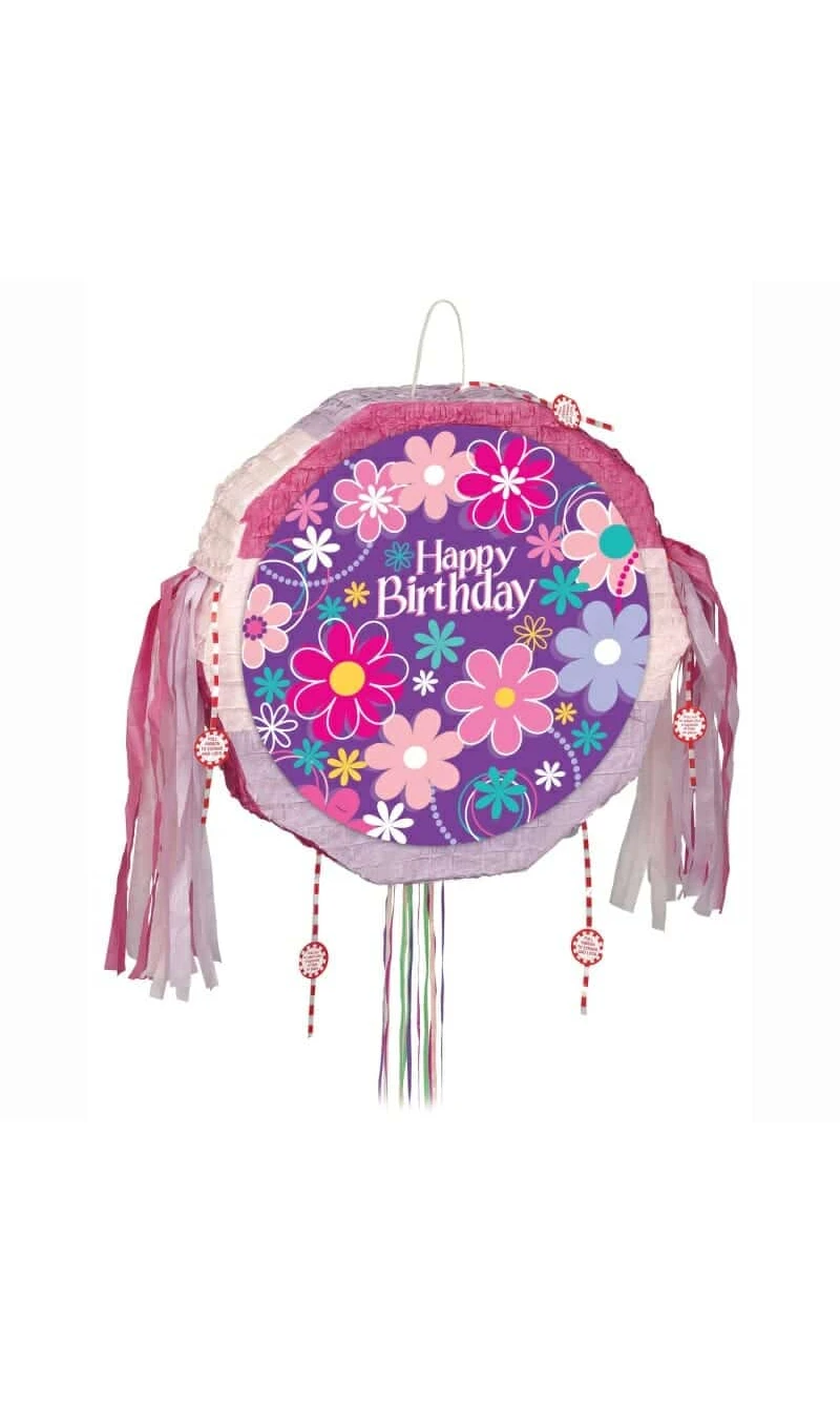 Birthday Blossoms Drum Pull Pop Out Pinata - 46.05 x 10.16 x 46.36cm