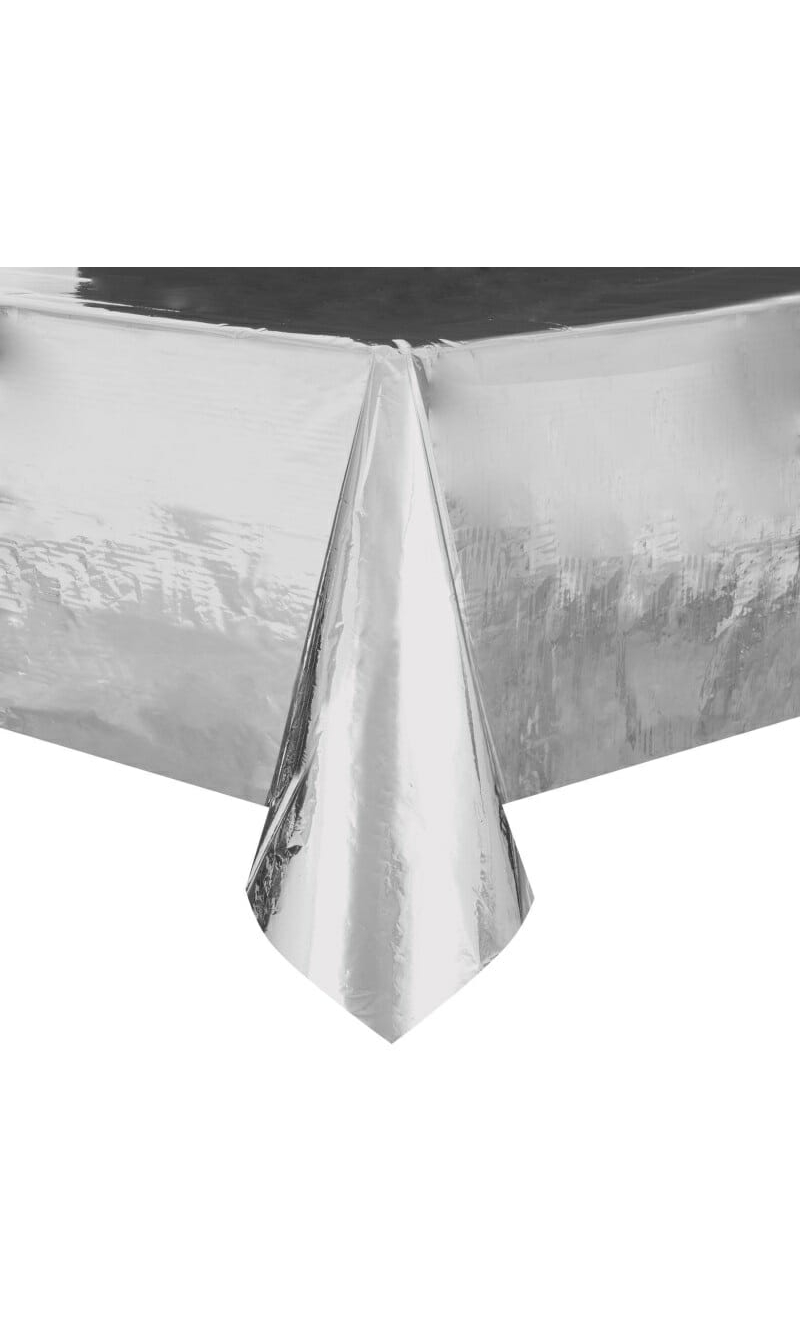 Rectangular Plastic Table Cover (54"x108") - Silver Foil