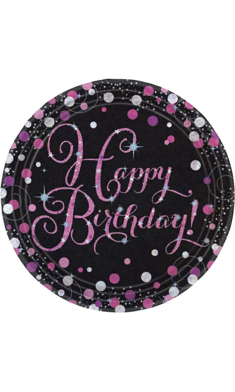 Happy Birthday Pink Celebration Round Paper Plates 22.9cm - 8pk