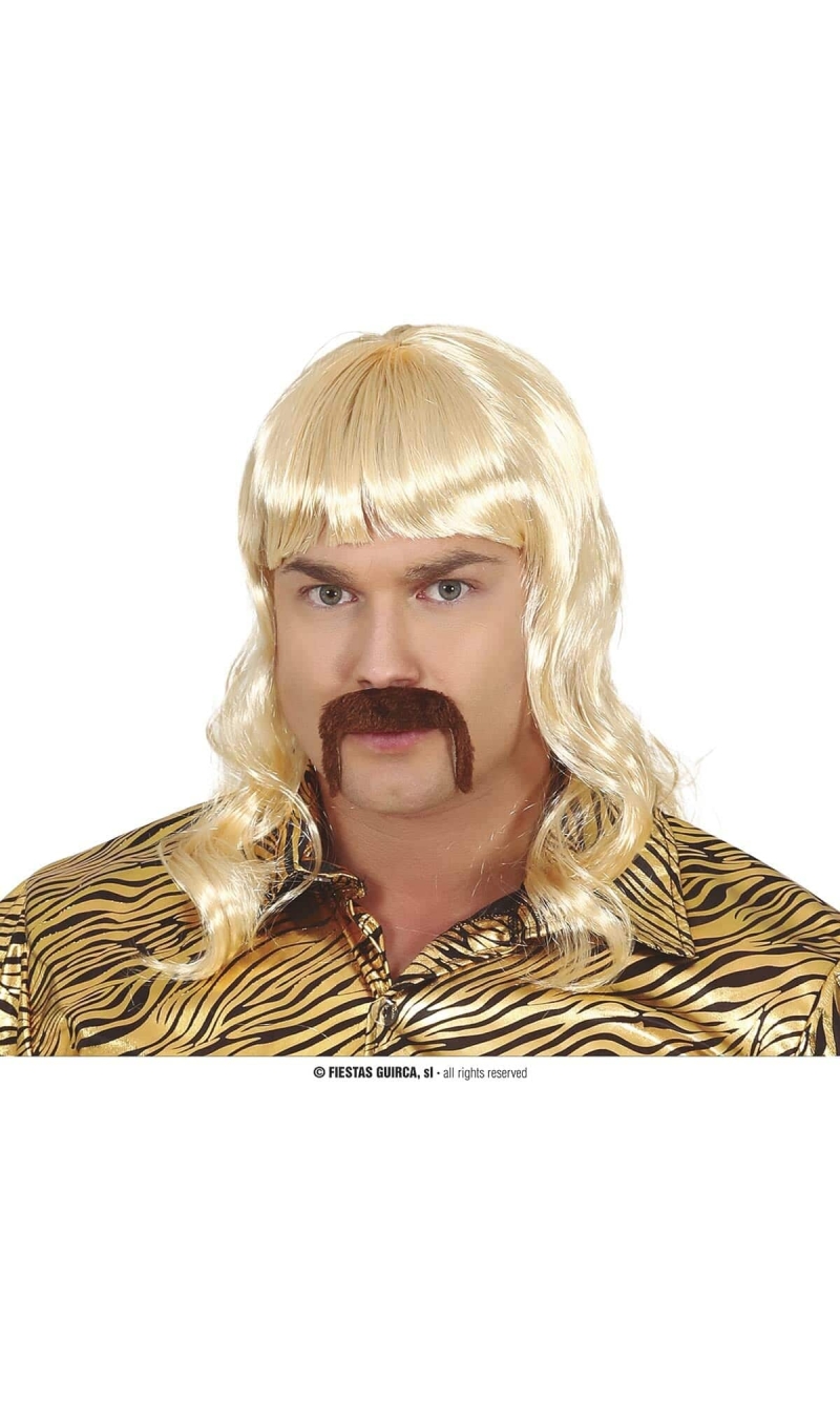 Long Hair Man Wig With Mustache - Adult One Size