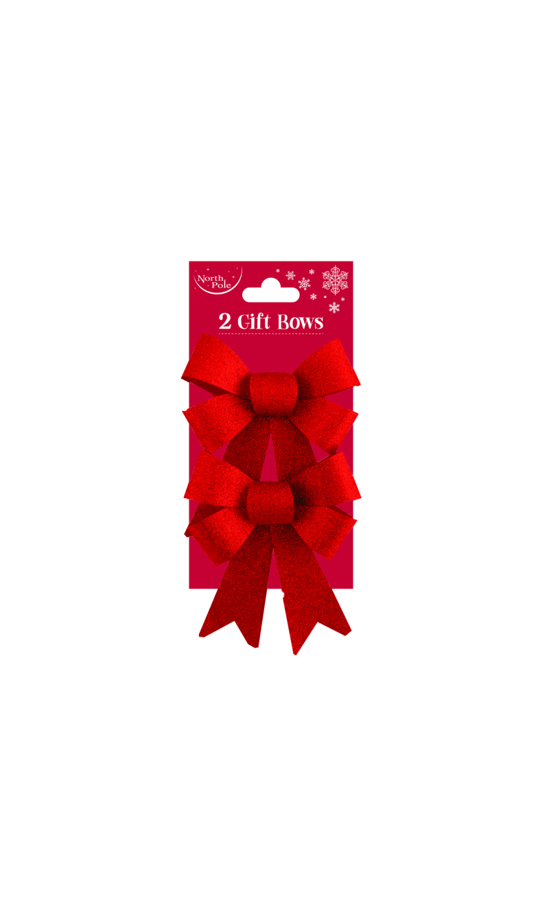 Glitter Bow Red - 2pk