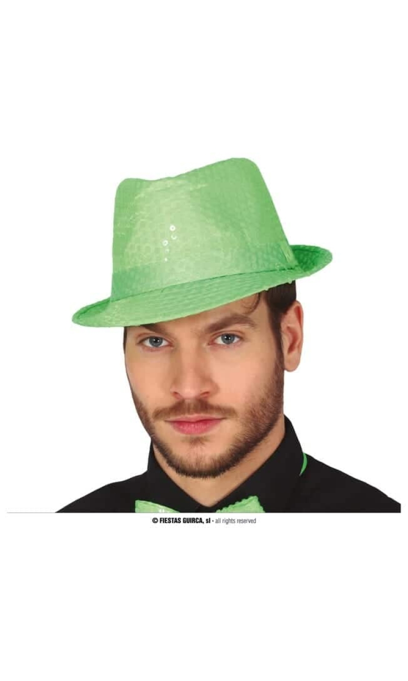 Neon Geen Sequin Gangster Hat