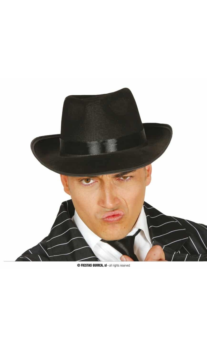 Black Gangster Hat With Black Ribbon