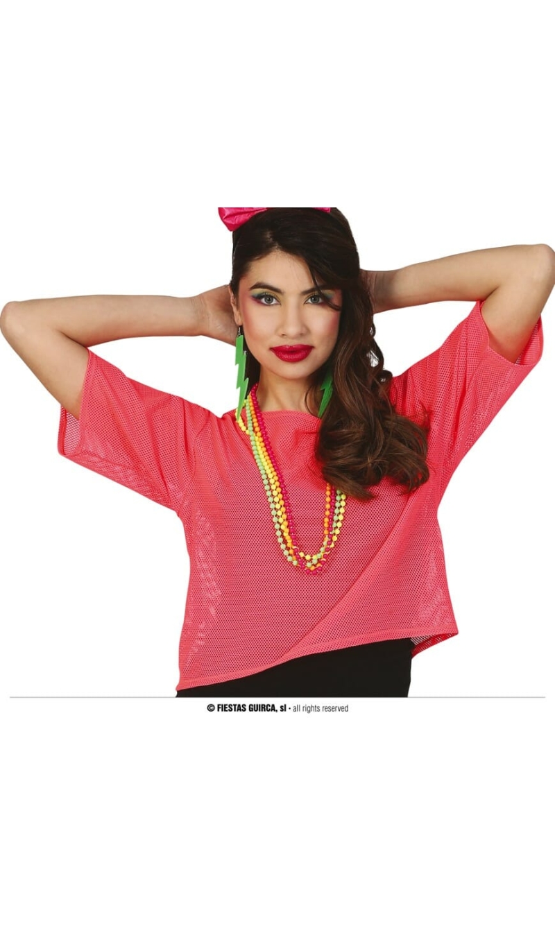 Neon Pink Fishnet T-Shirt - Adult One Size
