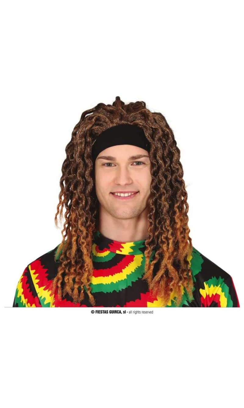 Brown Rasta Wig With Headband - Adult One Size