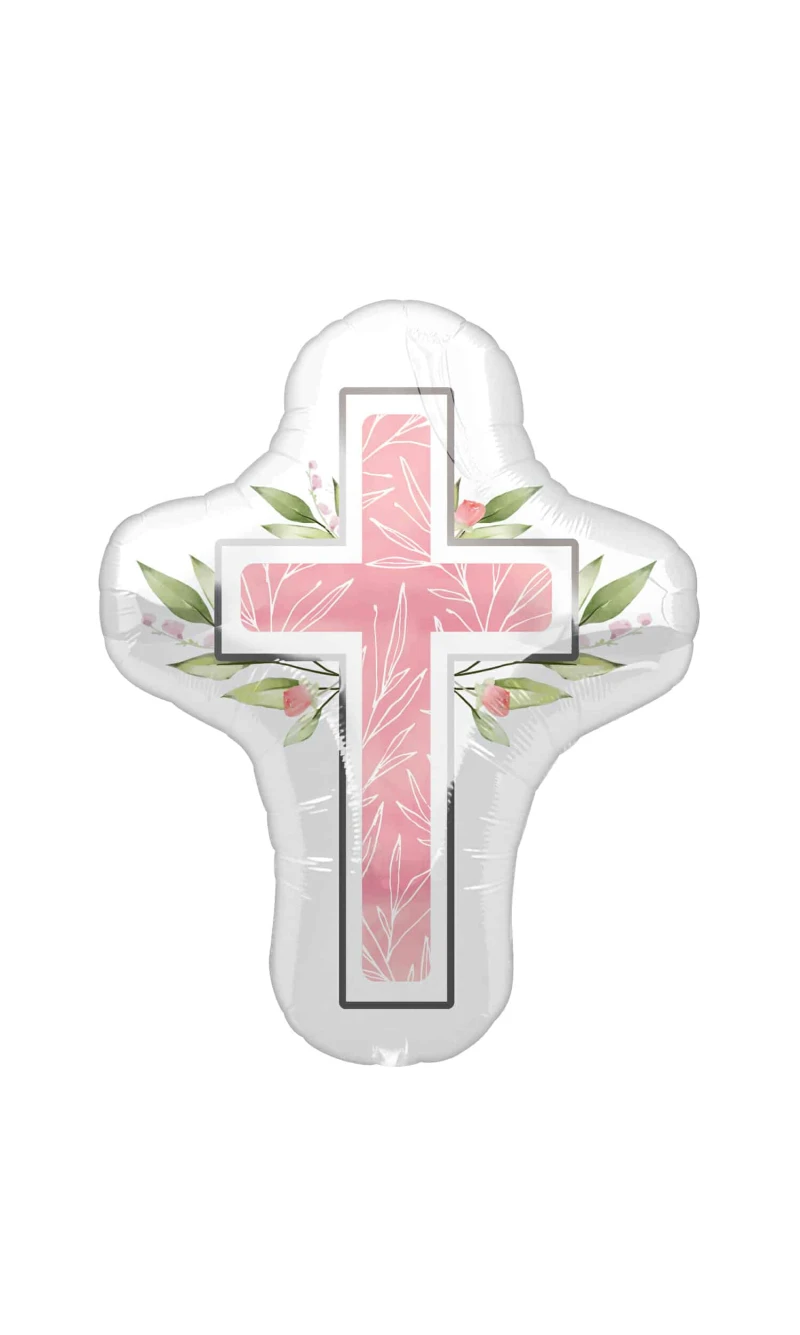 Religious Pink Cross SuperShape Foil Balloon - 58 x 71cm