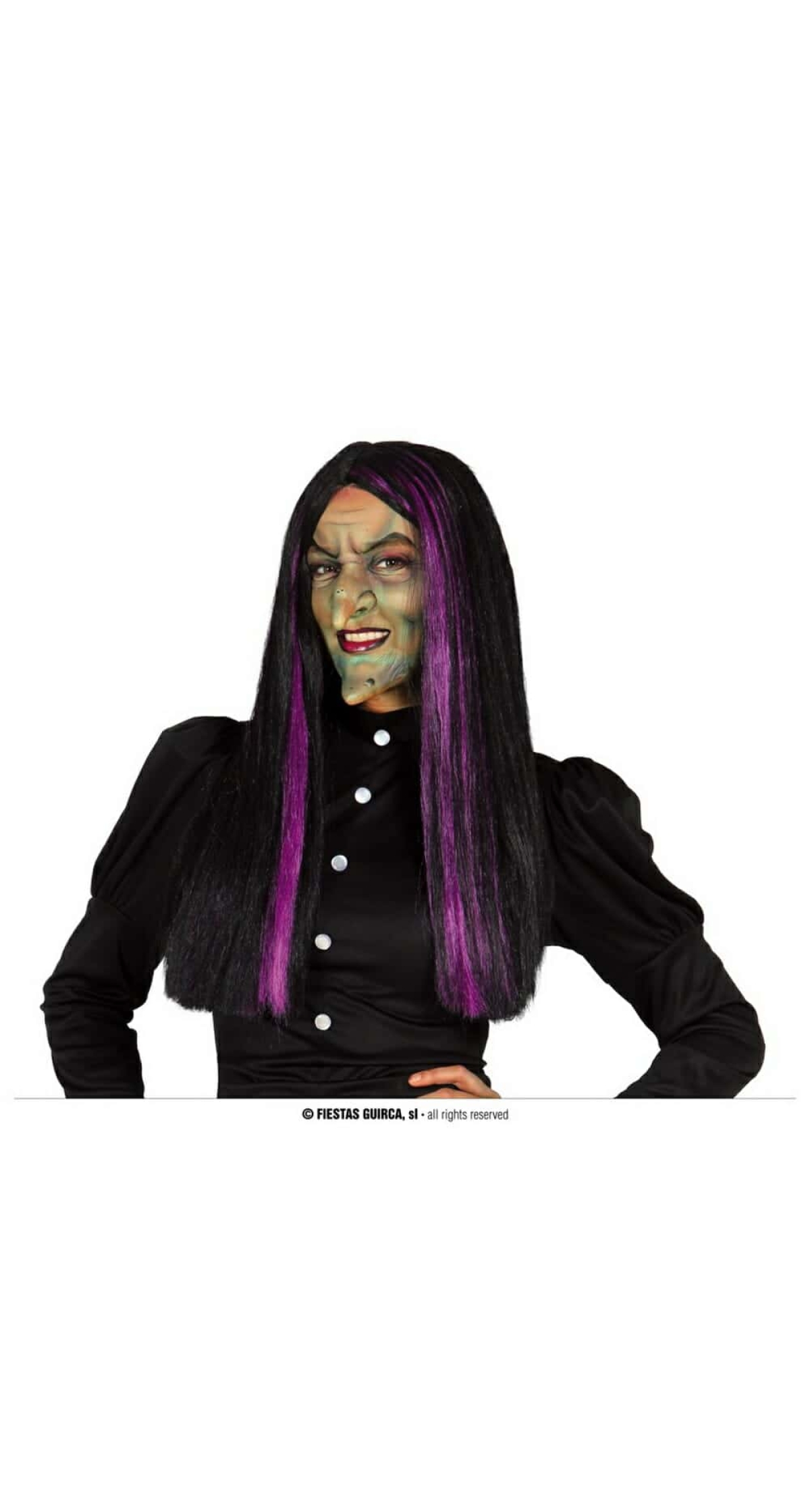 Black with Purple Lights Long Wig (Peluca Bruja) - Adult One size