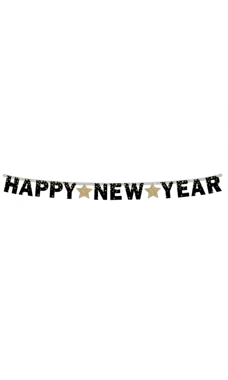 Paper Garland Happy New Year Banner (Gold Stars) -180cm